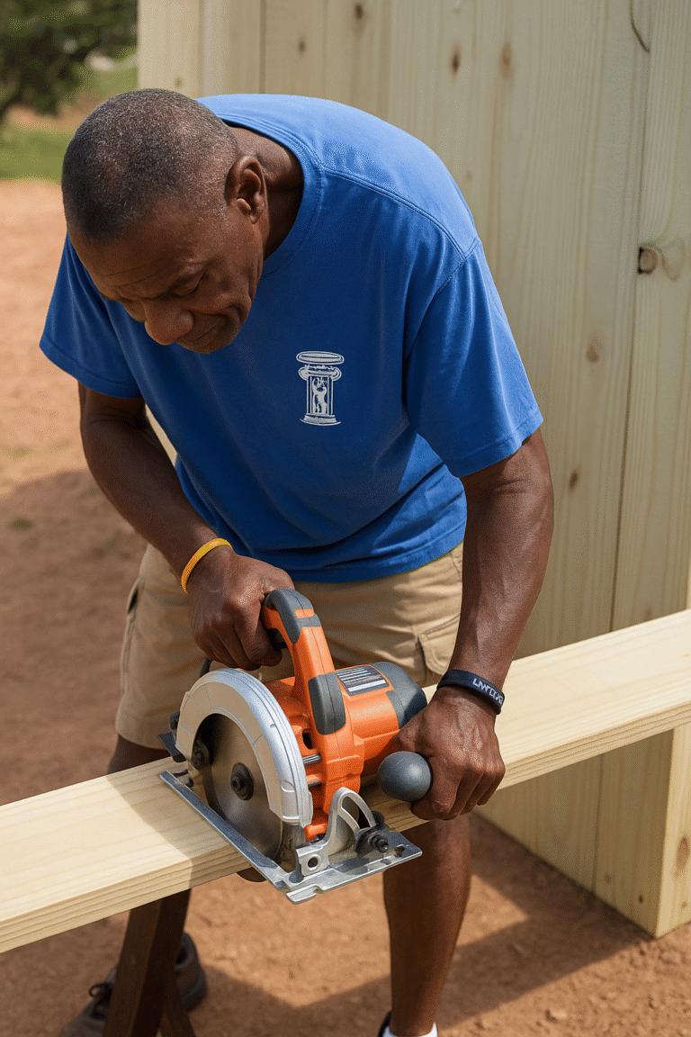 Franklin, owner of the company, constructing a wooden fence in Lithonia, Georgia.